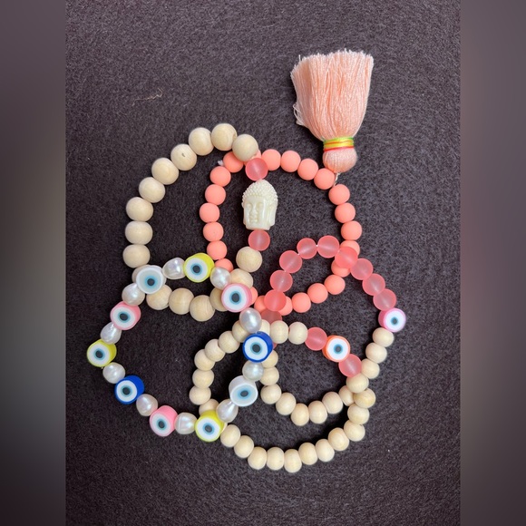 Pink & Beige Bohemian Stacked Bead Bracelet Set - Hippie Chic Bracelets - Picture 10 of 10